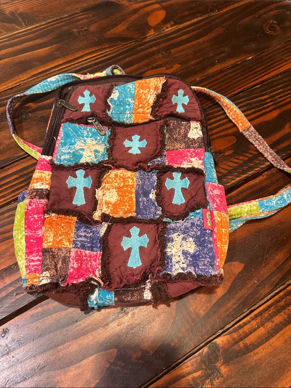 Colorful Patchwork Cross Accent Women's Backpack - Multicolor